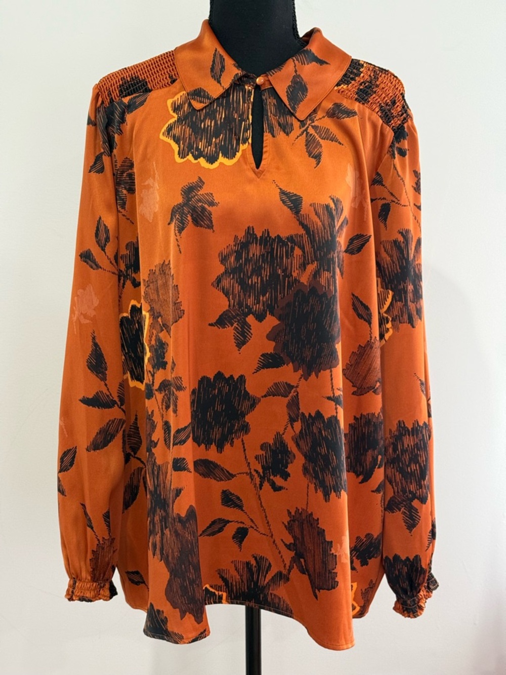 Canyon Retreat 2X Women's Floral Long-Sleeve Blouse - Rust 498